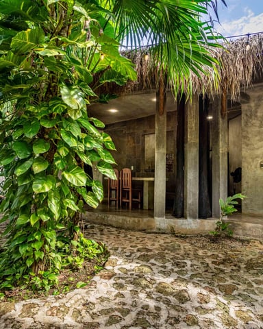 Casa Catarina thatched-roof villa with garden path